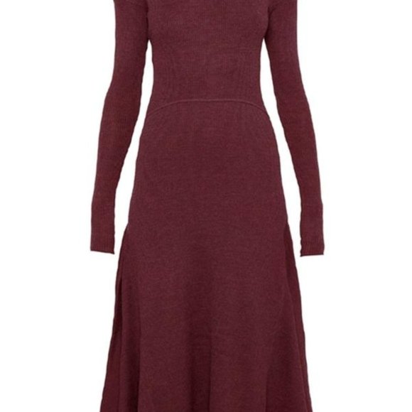 Theory Panel Knit Dress Dark Current Burgundy Fitted Sweater Assymetric Dress P - Picture 3 of 6